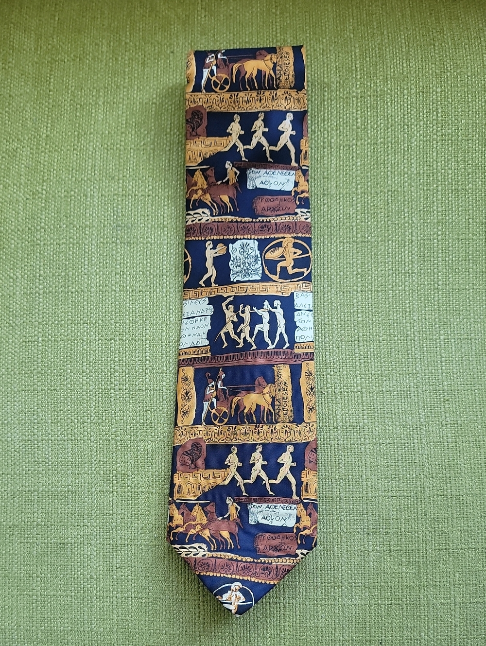 Alynn Neck Wear . Silk Men's Necktie with Classical Greek Motif - Navy & Gold